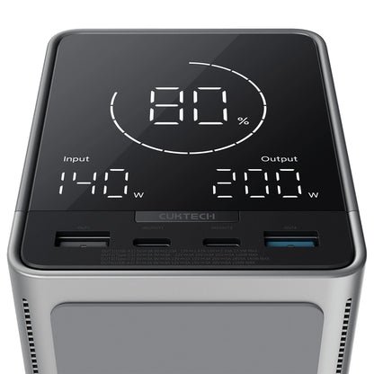 Externe Batterie Cuktech, 40000mAh, 300W, QC + PD + FQI, 1 x QI - 2 x USB-A - 2 x USB-C, Schwarz