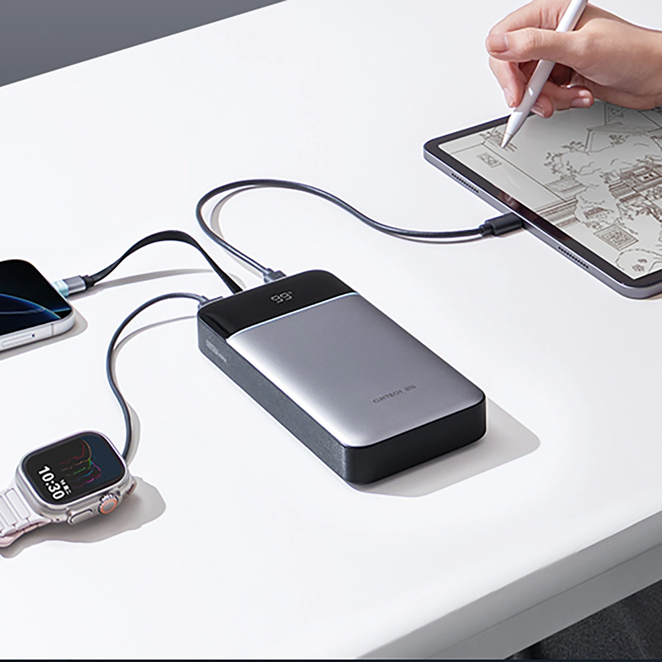 Externe Batterie Cuktech LPB252N, 25000mAh, 120W, QC + PD, 1 x USB-A - 2 x USB-C, Grau