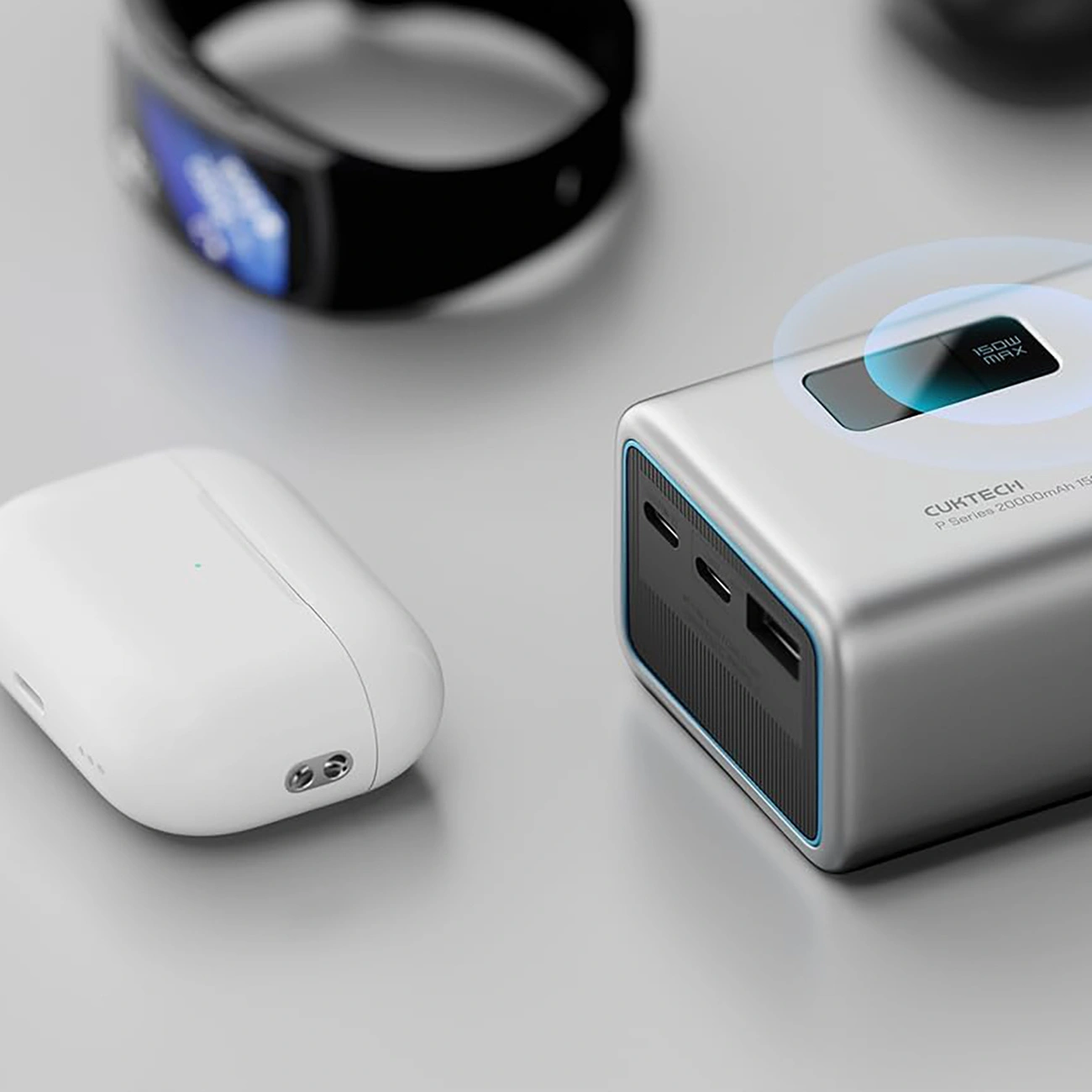 Externer Akku Cuktech P+ No.15, 20000mAh, 150W, QC + PD, 1 x USB-A - 2 x USB-C, Grau CUKPB200GLBK