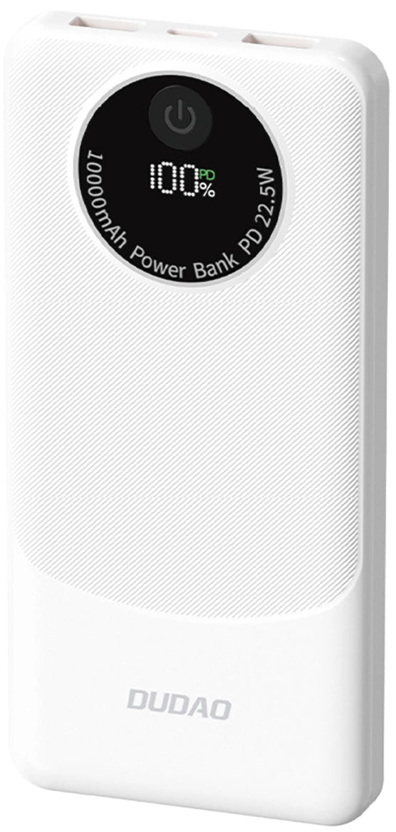 Batterie Externe Dudao K12, 10000mAh, 22.5W, QC + PD, 1 x USB-C - 2 x USB-A, Blanche