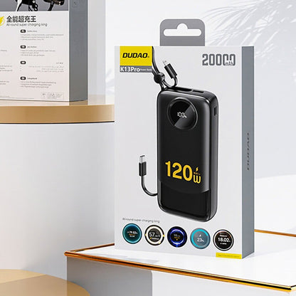 Dudao K13 External Battery, 10000mAh, 22.5W, QC + PD, 1 x Lightning - 1 x USB-A - 2 x USB-C, Black