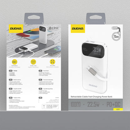 Batterie Externe Dudao K31, 10000mAh, 22.5W, PD, 2 x USB-C, Blanche