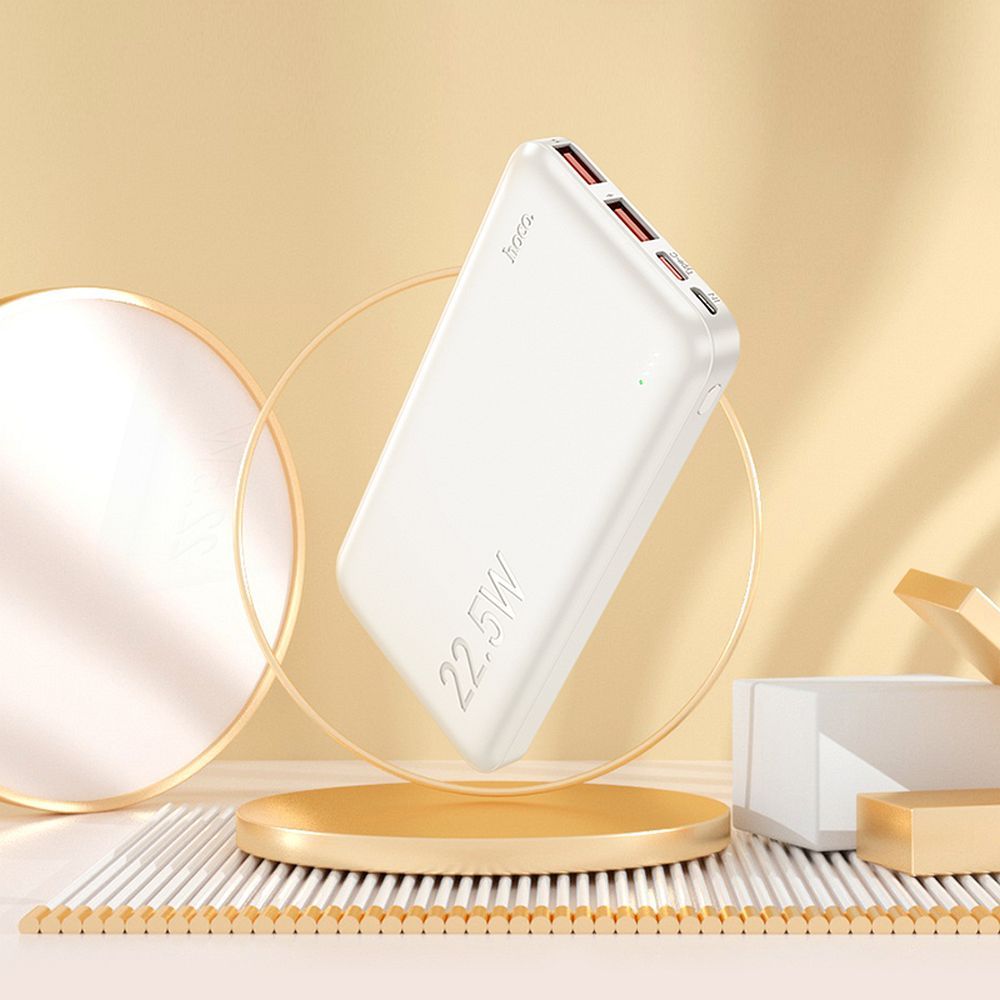 External Battery HOCO J101, 10000mAh, 22.5W, QC + PD, 1 x USB-C - 2 x USB-A, White