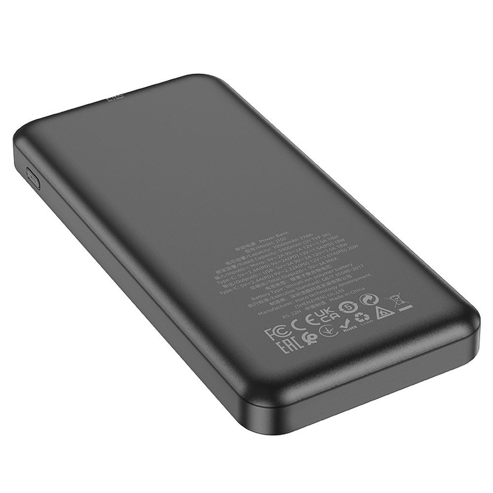 Batterie Externe HOCO J102, 10000mAh, 20W, QC + PD, 1 x USB-A - 1 x USB-C, Noire