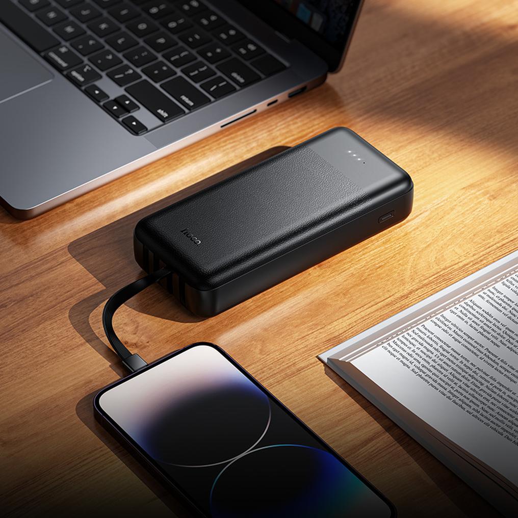 HOCO J163A Powerbank, 20000 mAh, 10 W, 1 x Lightning – 1 x Micro-USB – 1 x USB-C – 2 x USB-A, Schwarz