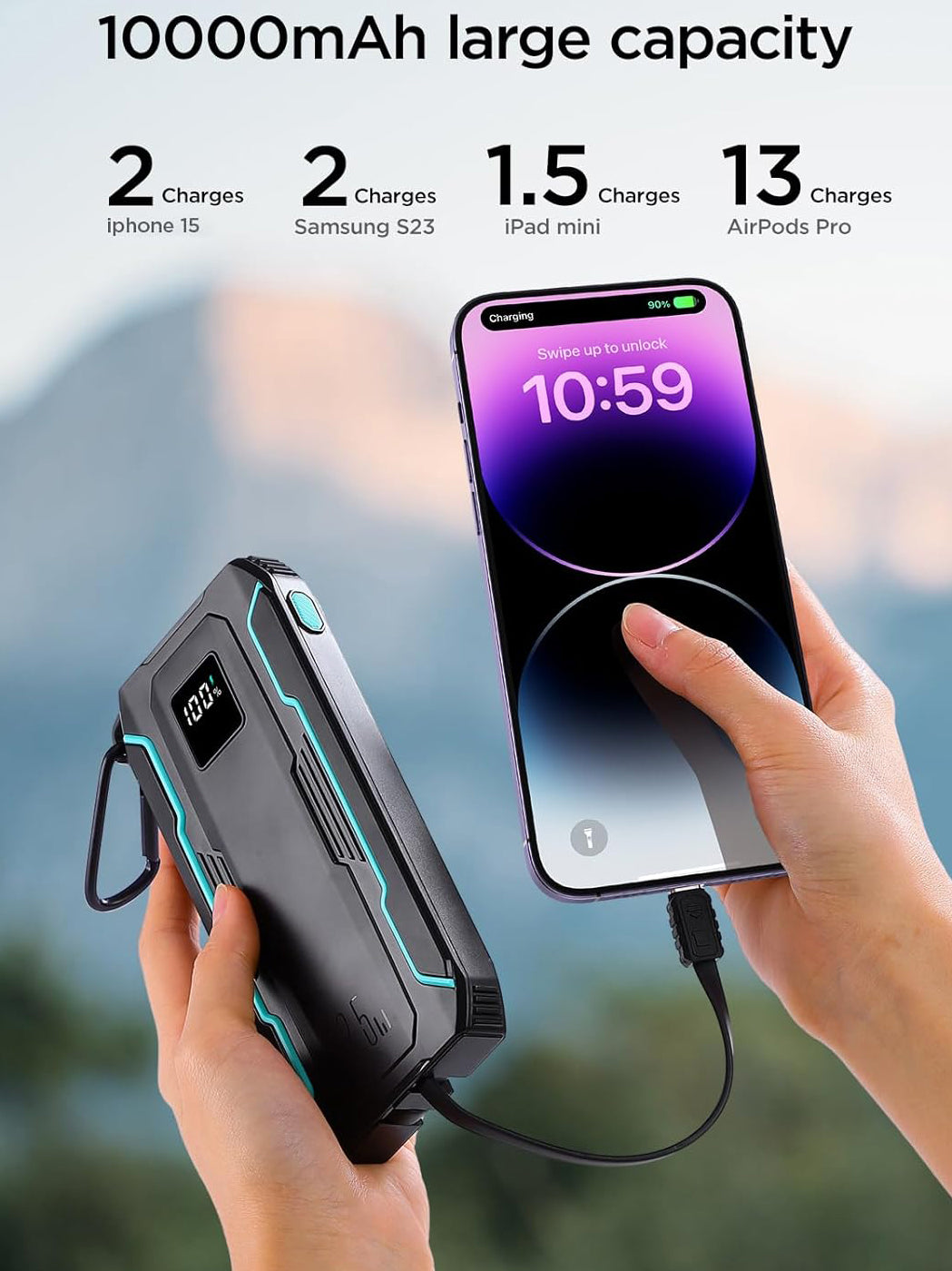 Batterie Externe Joyroom JR-L017, 10000mAh, 22.5W, QC + PD, 1 x Lightning - 1 x USB-A - 2 x USB-C, Noire