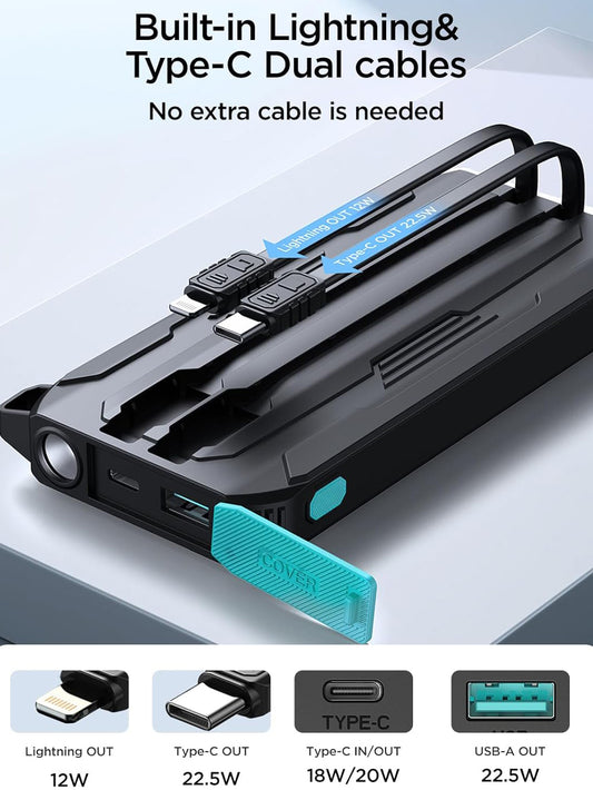 Externer Akku Joyroom JR-L017, 10000mAh, 22.5W, QC + PD, 1 x Lightning - 1 x USB-A - 2 x USB-C, Schwarz