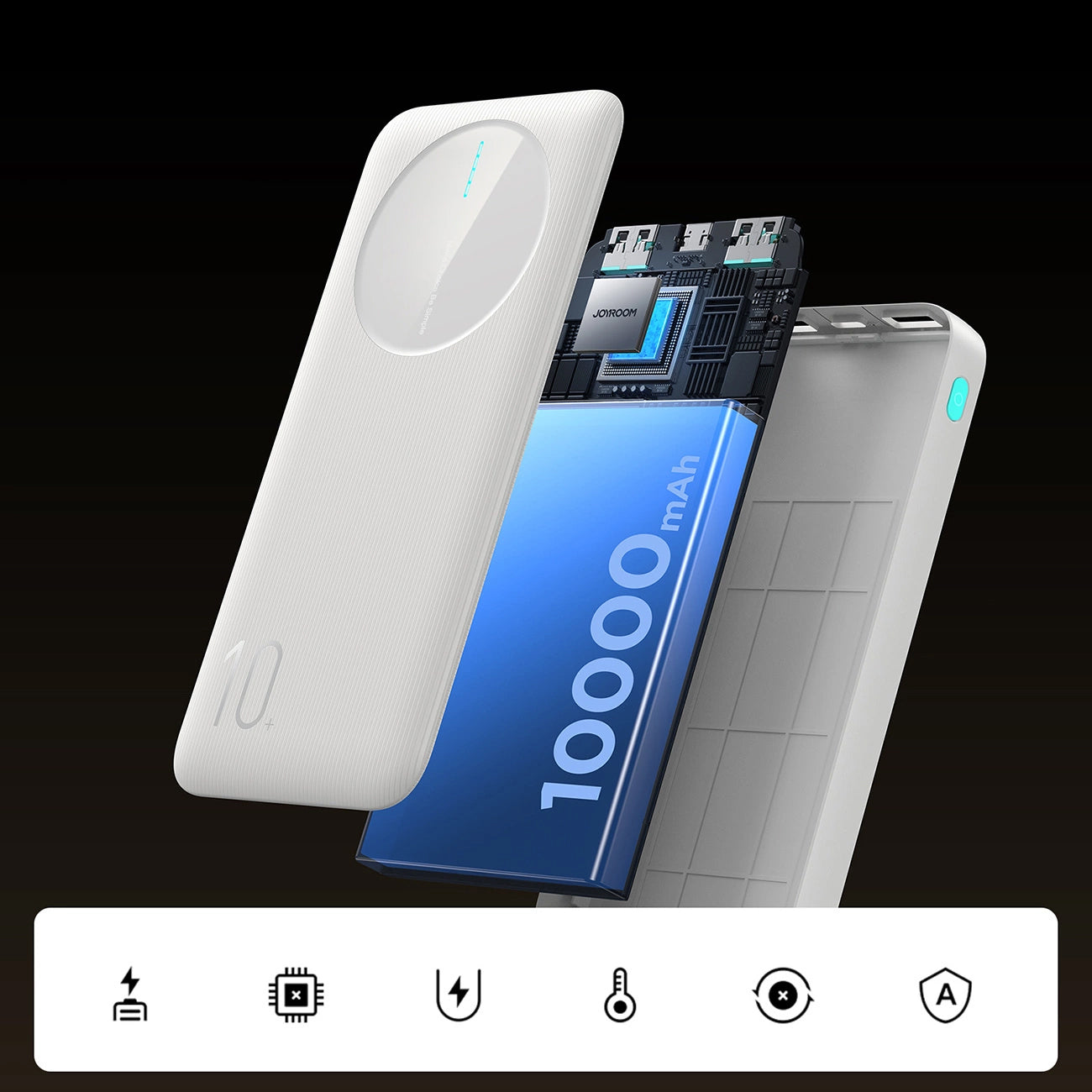 Externer Akku Joyroom JR-PBF12, 10000mAh, 12W, 1 x USB-C - 2 x USB-A, Weiß