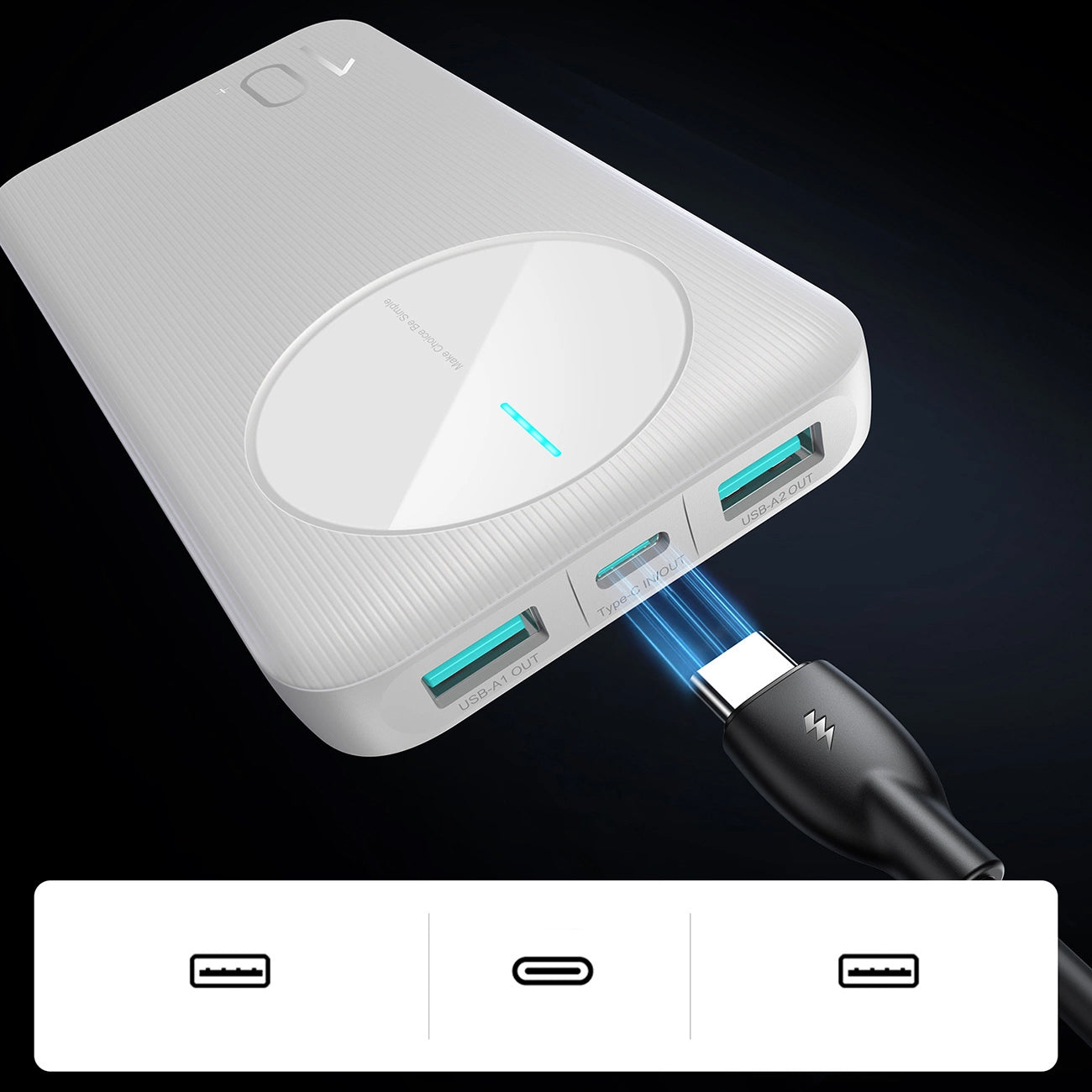 Externer Akku Joyroom JR-PBF12, 10000mAh, 12W, 1 x USB-C - 2 x USB-A, Weiß