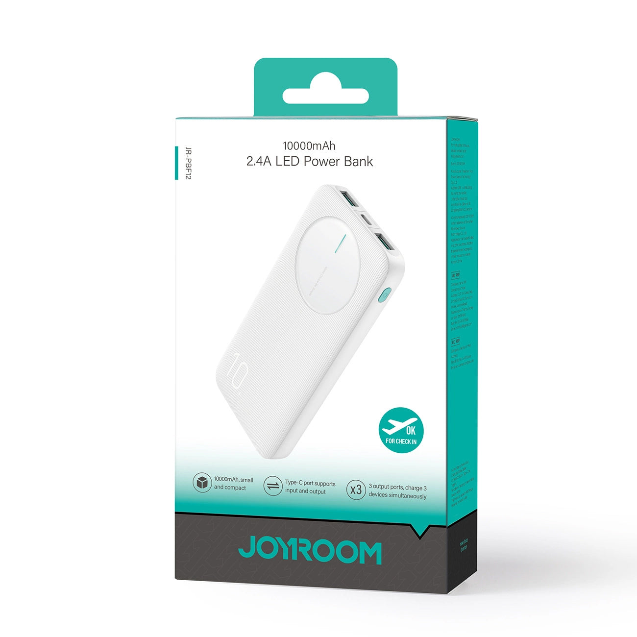 Externer Akku Joyroom JR-PBF12, 10000mAh, 12W, 1 x USB-C - 2 x USB-A, Weiß