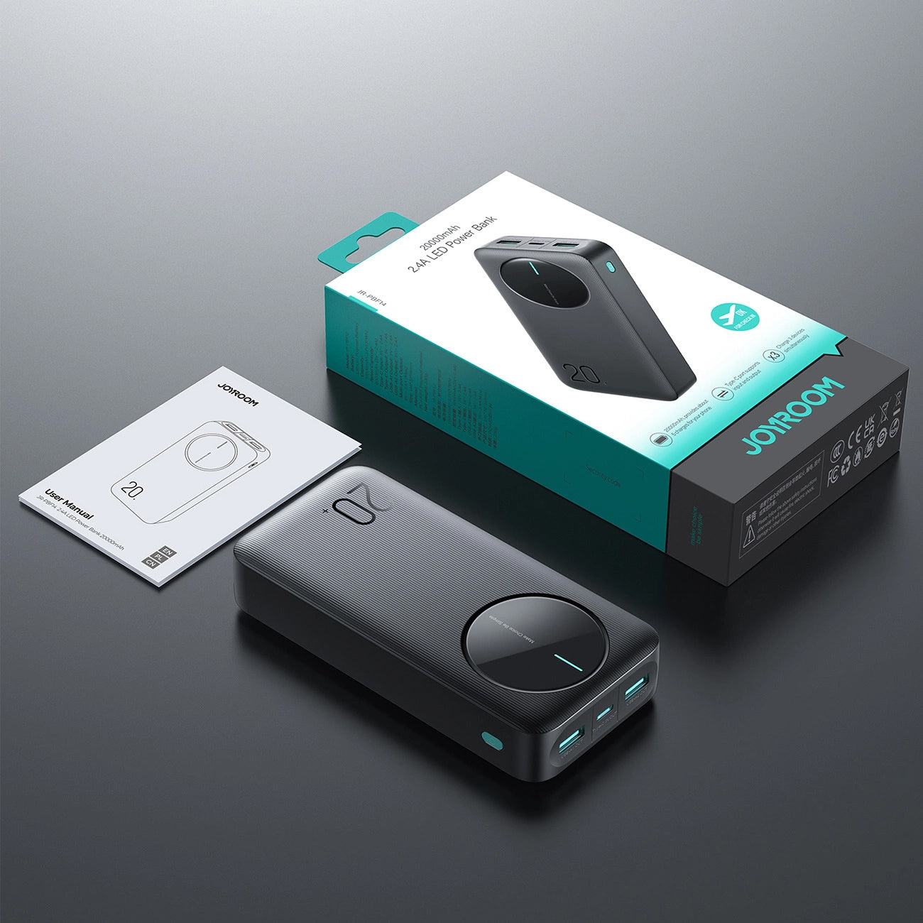 Externer Akku Joyroom JR-PBF14, 20000mAh, 12W, 1 x USB-C - 2 x USB-A, Schwarz