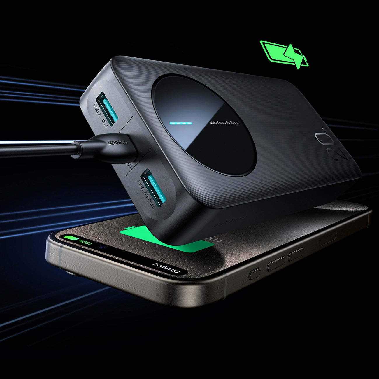 Externer Akku Joyroom JR-PBF14, 20000mAh, 12W, 1 x USB-C - 2 x USB-A, Schwarz