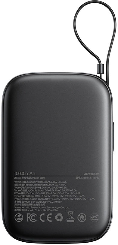 Batterie Externe Joyroom JR-PBF17, 10000mAh, 22.5W, QC + PD, 1 x USB-A - 2 x USB-C, Noire