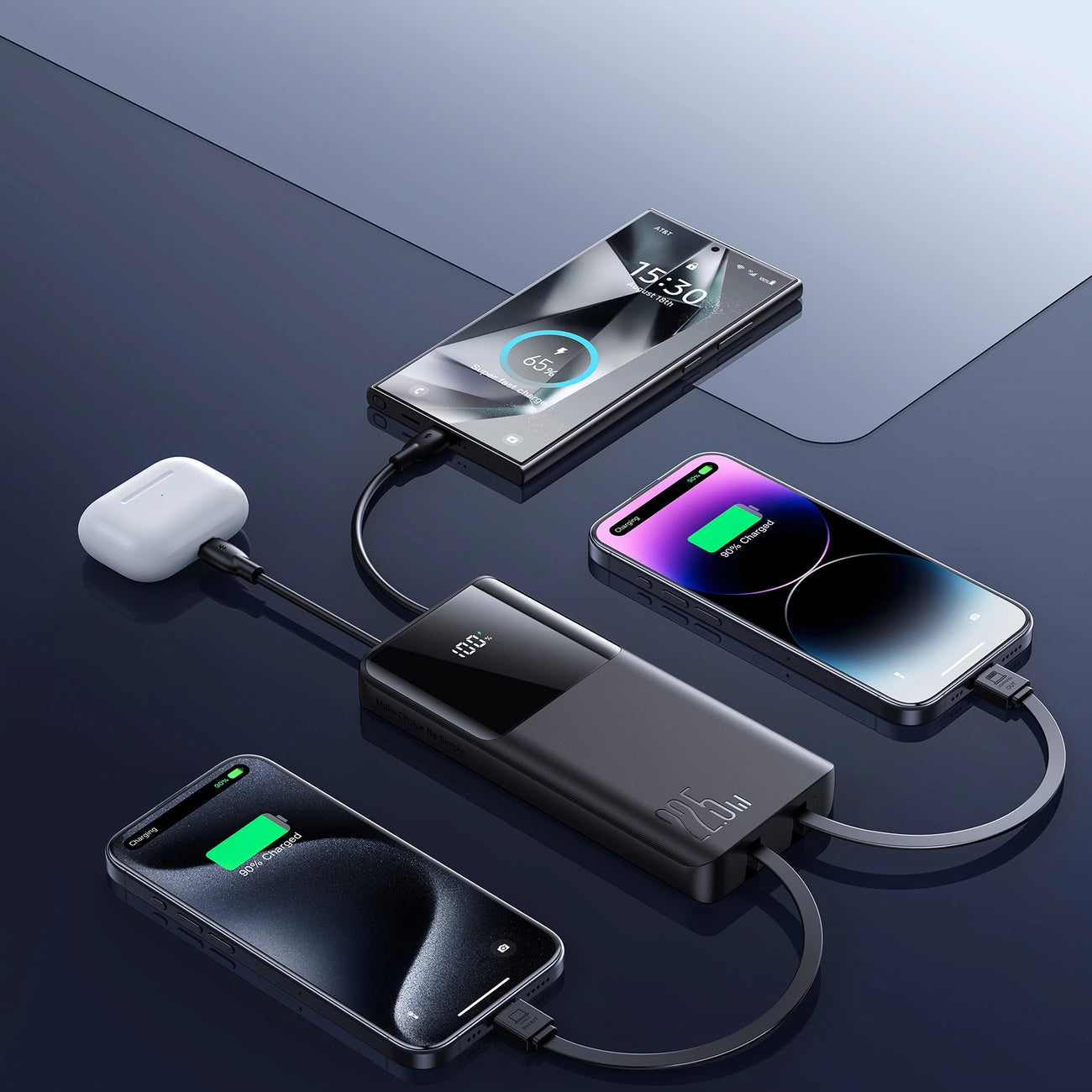 Externer Akku Joyroom JR-PBF19, 10000mAh, 22.5W, QC + PD, 1 x Lightning - 1 x USB-A - 2 x USB-C, Schwarz
