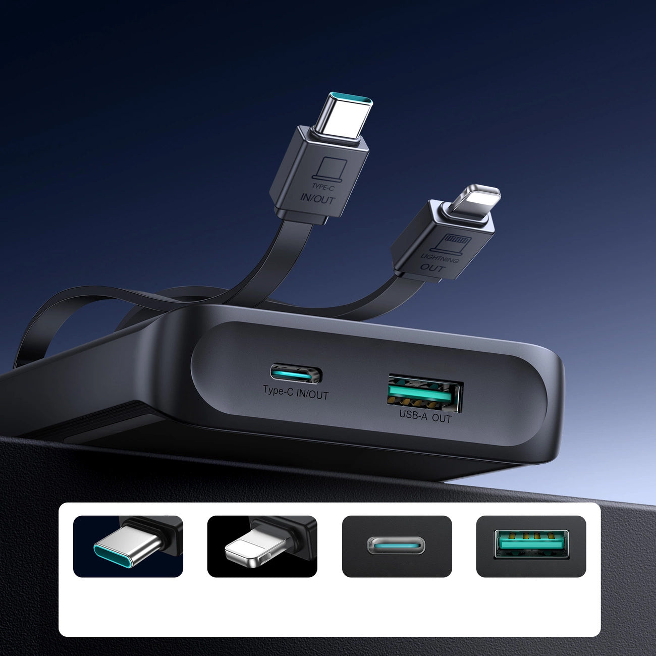 Externer Akku Joyroom JR-PBF19, 10000mAh, 22.5W, QC + PD, 1 x Lightning - 1 x USB-A - 2 x USB-C, Schwarz