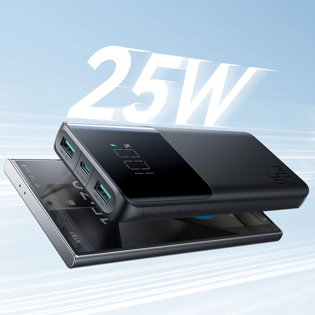Batterie Externe Joyroom JR-PBF20, 10000mAh, 25W, QC + PD, 1 x USB-C - 2 x USB-A, Noire