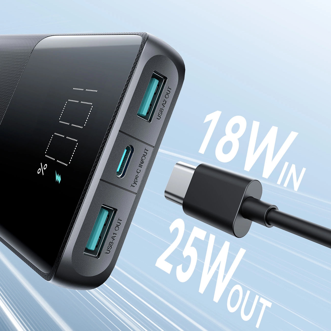 Batterie Externe Joyroom JR-PBF20, 10000mAh, 25W, QC + PD, 1 x USB-C - 2 x USB-A, Noire