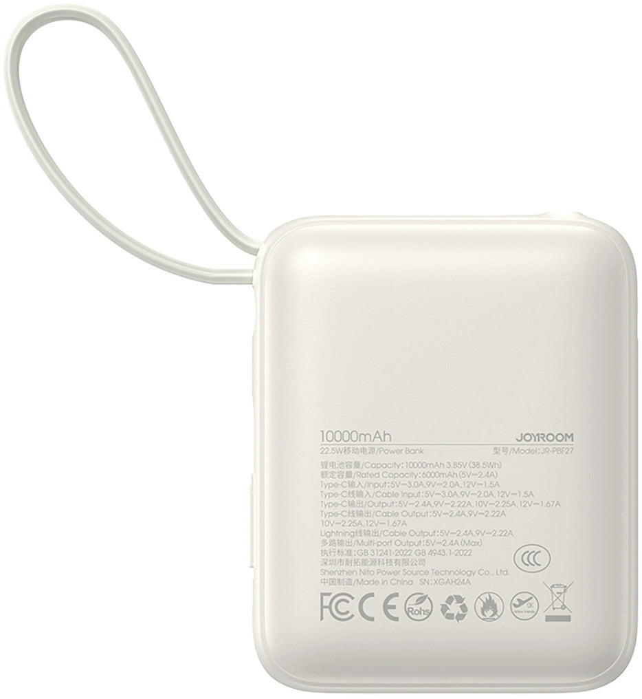 Batterie Externe Joyroom JR-PBF27, 10000mAh, 22.5W, PD, 1 x Lightning - 2 x USB-C, Blanche