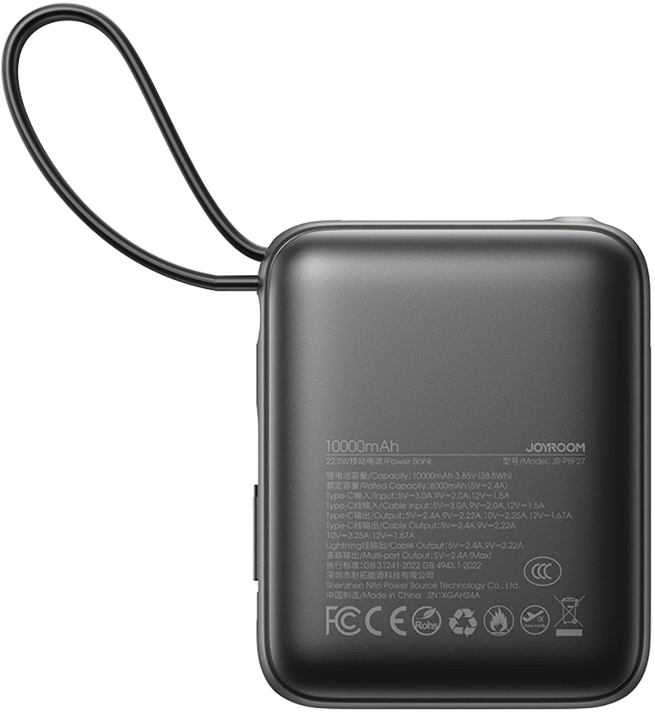 Batterie Externe Joyroom JR-PBF27, 10000mAh, 22.5W, PD, 1 x Lightning - 2 x USB-C, Noire