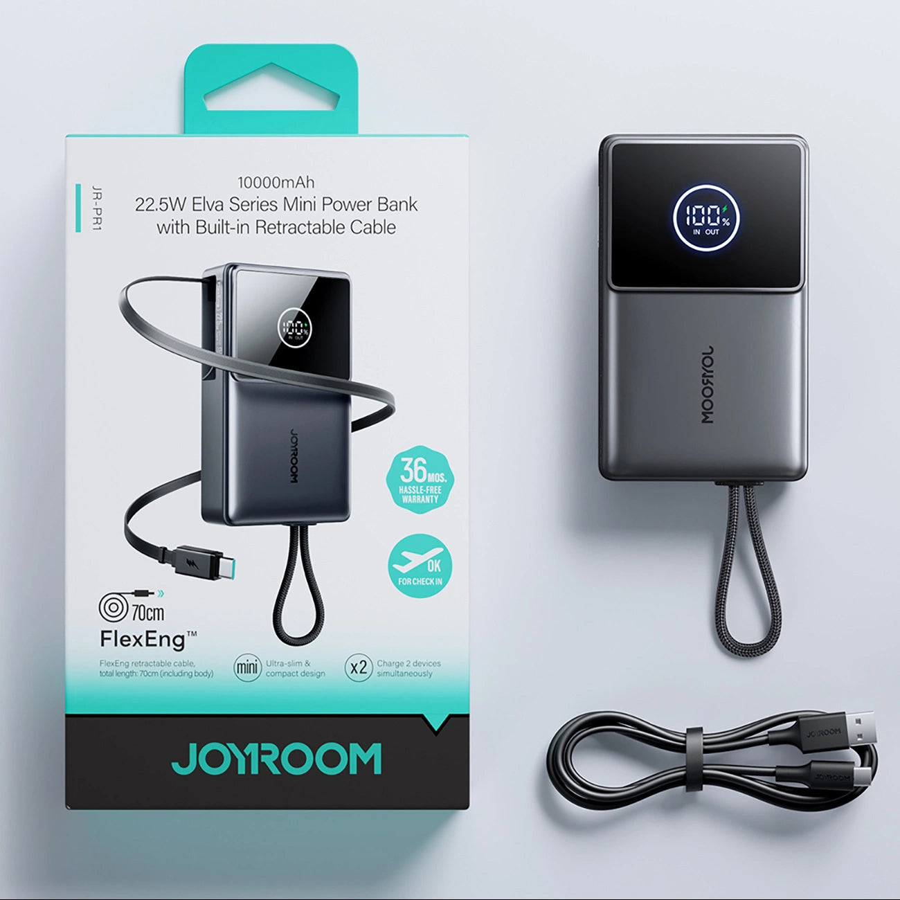 Batterie Externe Joyroom JR-PR1, 10000mAh, 22.5W, PD, 2 x USB-C, Gris