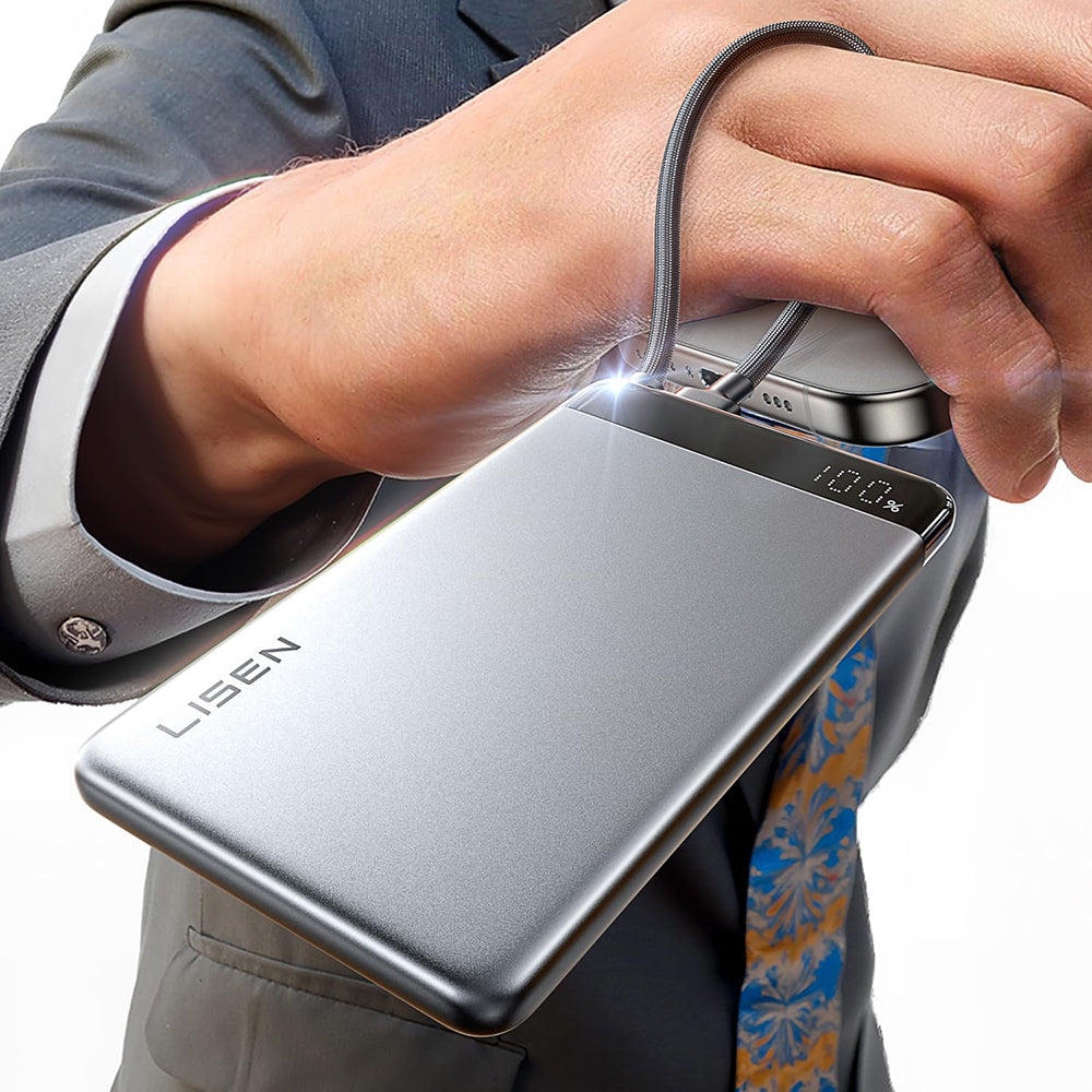Externe Batterie Lisen, 10000mAh, 22,5W, PD, 2 x USB-C, Grau