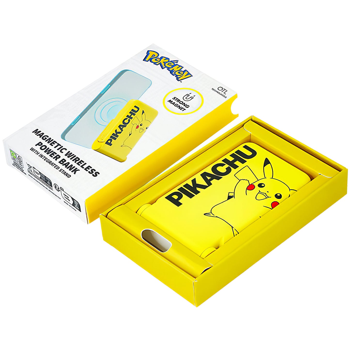 Drahtlose Externe Batterie OTL Pokemon Pikatchu, 5000mAh, 20W, PD + FQI, 1 x QI - 1 x USB-C, Gelb PK1191
