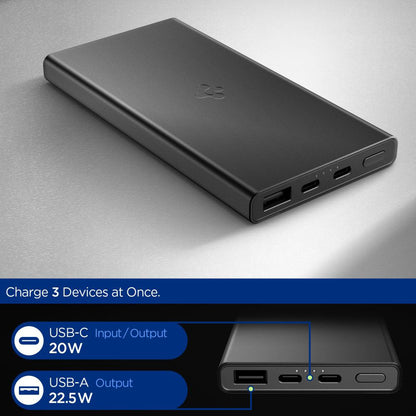Spigen Essential External Battery, 10000mAh, 22.5W, QC + PD, 1 x USB-A - 2 x USB-C, Black