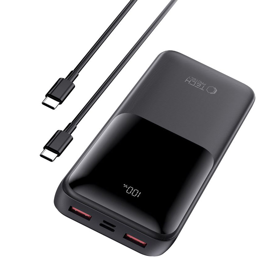 Externer Akku Tech-Protect PB02, 20000mAh, 22.5W, QC + PD, 1 x USB-C - 2 x USB-A, Schwarz