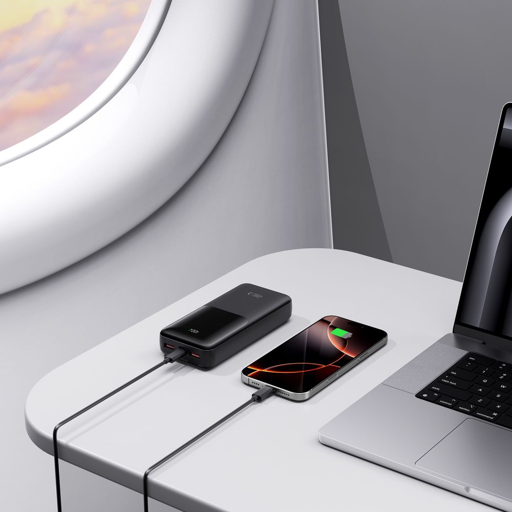 Externer Akku Tech-Protect PB02, 20000mAh, 22.5W, QC + PD, 1 x USB-C - 2 x USB-A, Schwarz