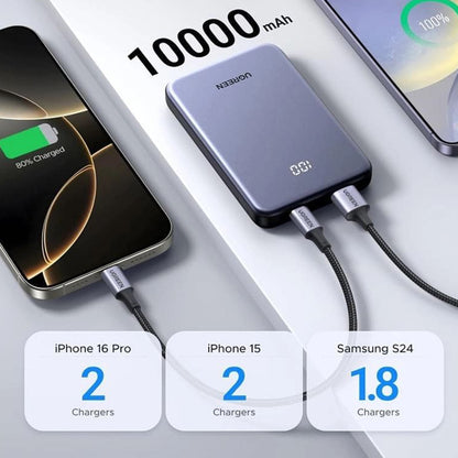 Externer Akku UGREEN 75131B, 10000mAh, 22.5W, QC + PD, 1 x USB-A - 1 x USB-C, Grau