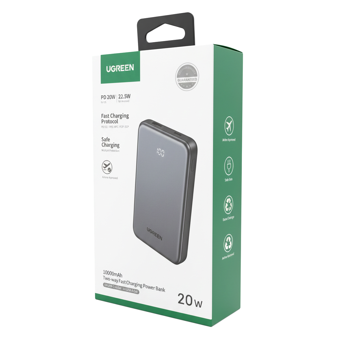 Externer Akku UGREEN 75131B, 10000mAh, 22.5W, QC + PD, 1 x USB-A - 1 x USB-C, Grau