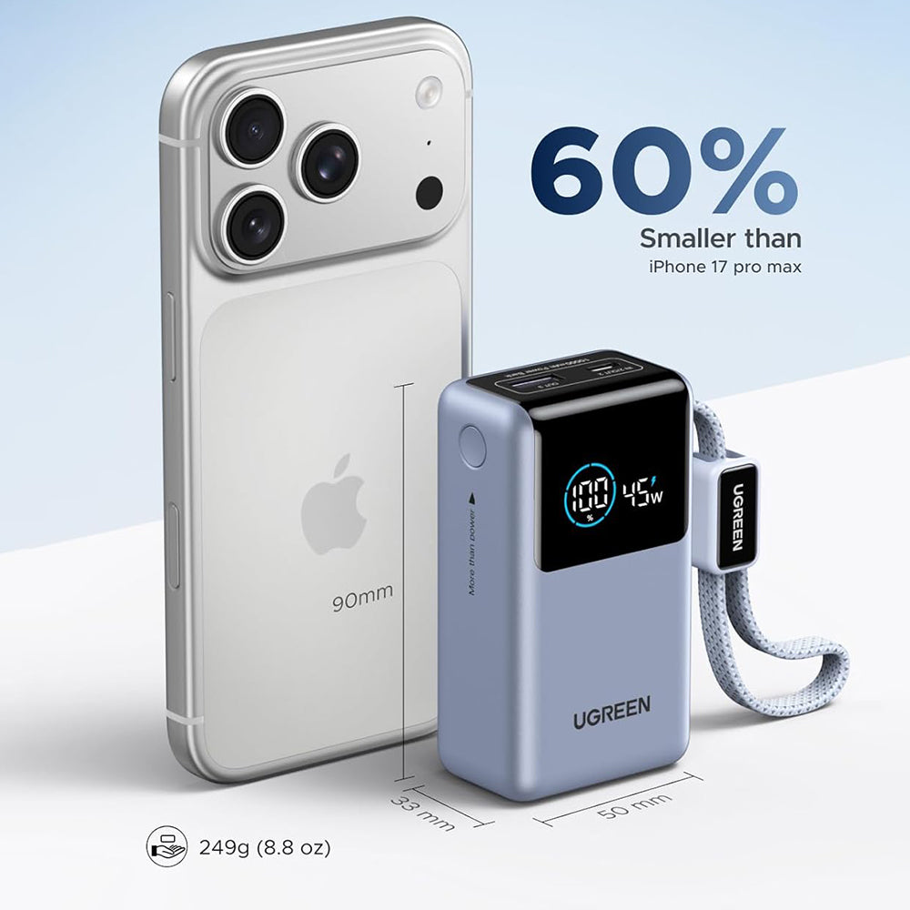 Batterie Externe UGREEN Nexode Pro PB727 (75701B), 10000mAh, 55W, QC + PD, 1 x USB-A - 2 x USB-C, Gris
