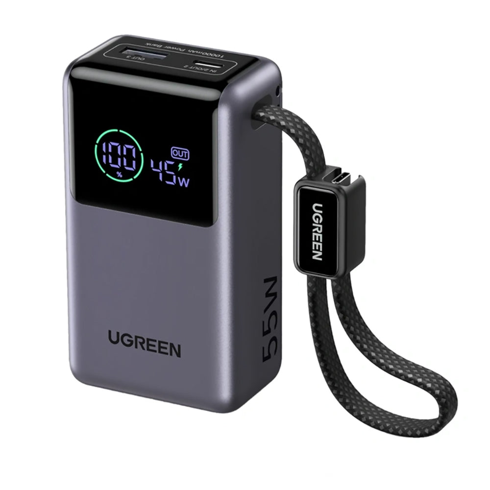 Batterie Externe UGREEN Nexode Pro PB727 (85301B), 10000mAh, 55W, QC + PD, 1 x USB-A - 2 x USB-C, Gris