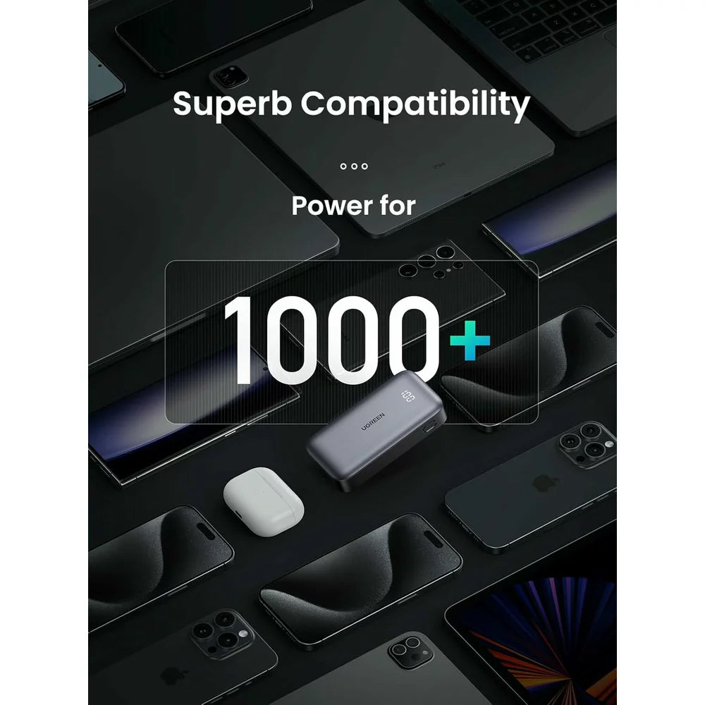 Externer Akku UGREEN PB502, 10000mAh, 30W, QC + PD, 1 x USB-A - 1 x USB-C, Grau