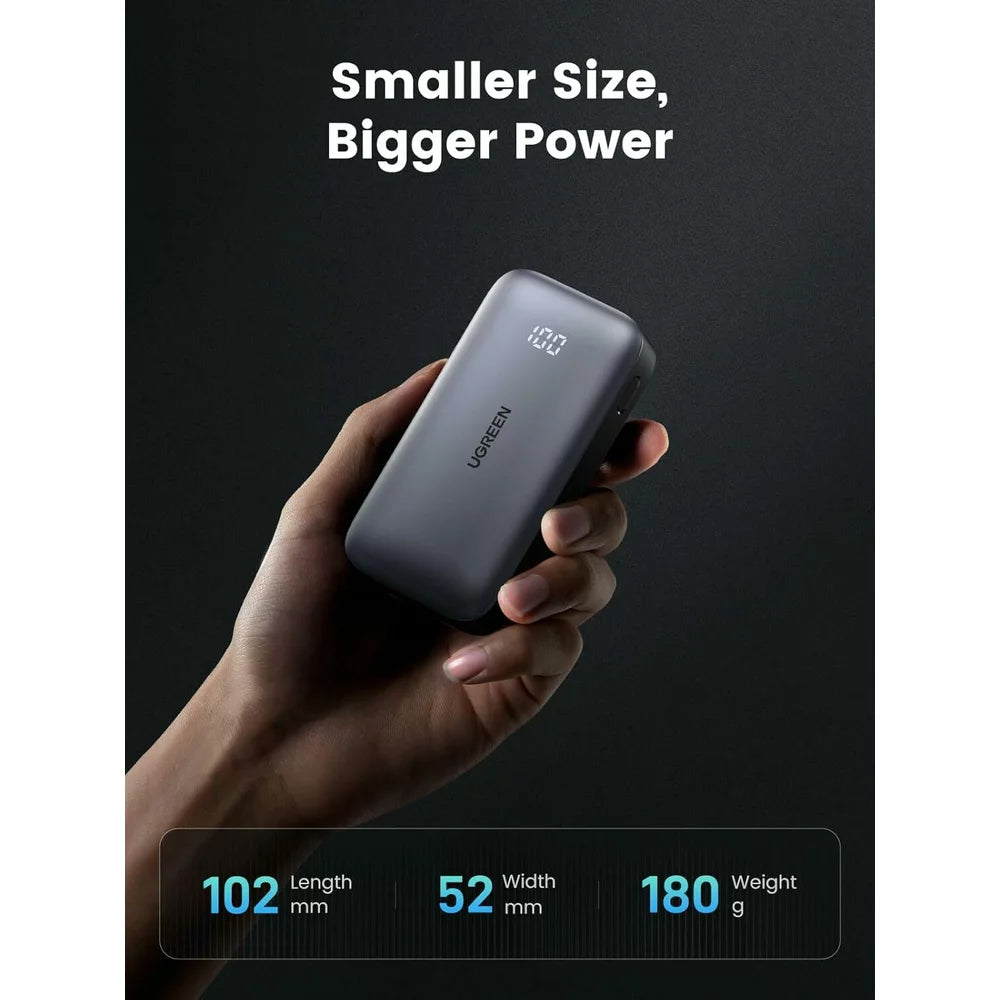 Externer Akku UGREEN PB502, 10000mAh, 30W, QC + PD, 1 x USB-A - 1 x USB-C, Grau