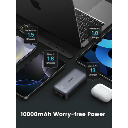 Externer Akku UGREEN PB502, 10000mAh, 30W, QC + PD, 1 x USB-A - 1 x USB-C, Grau