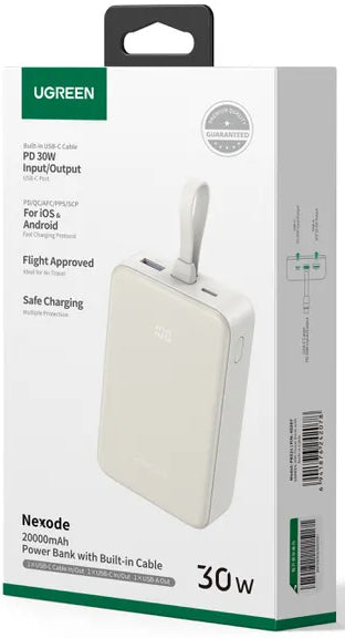 Batterie Externe UGREEN PB521, 20000mAh, 30W, QC + PD, 1 x USB-A - 2 x USB-C, Blanche