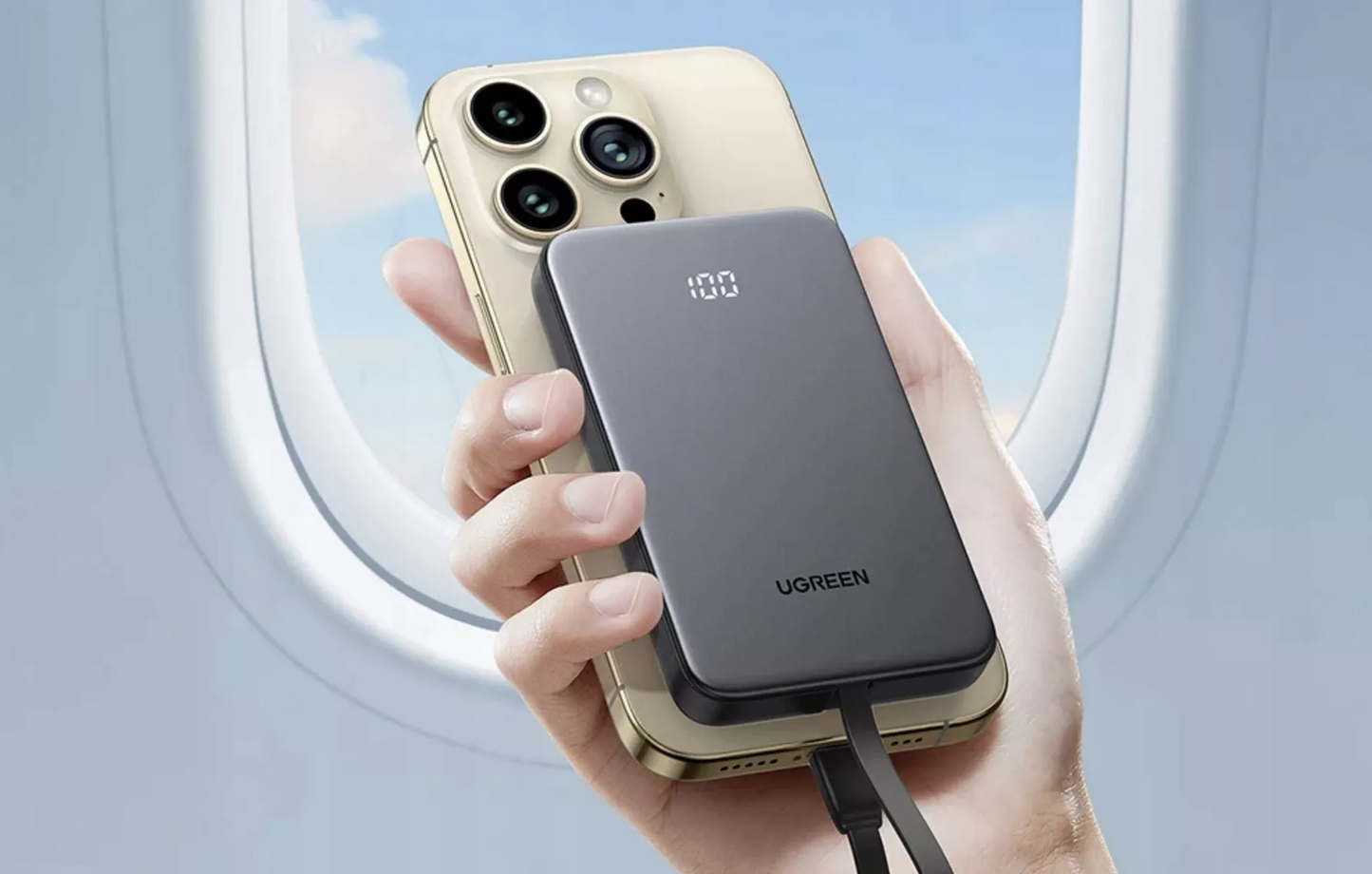 Externe Batterie UGREEN PB526 (75161B), 10000mAh, 20W, QC + PD, 1 x USB-A - 2 x USB-C, Grau