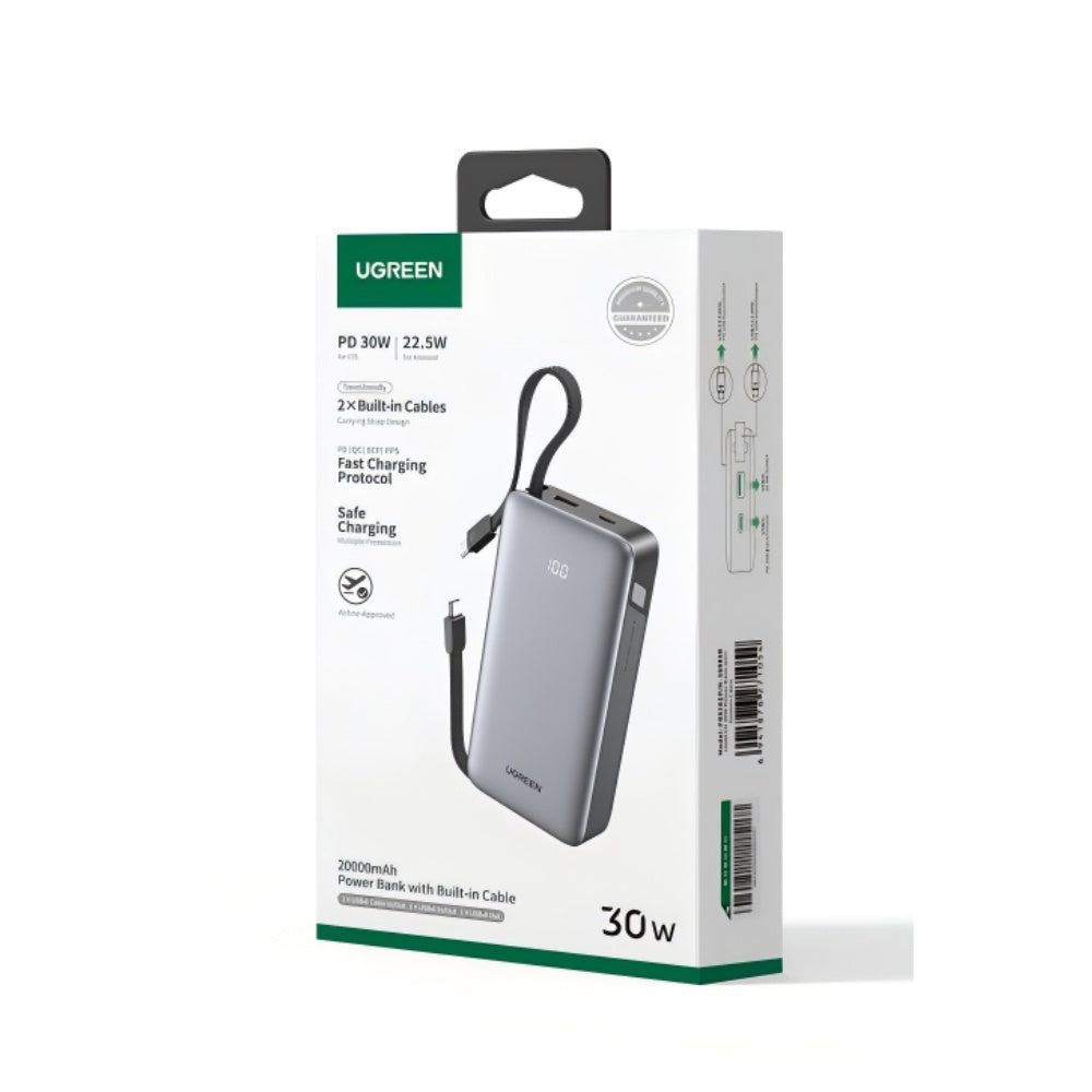 Batterie Externe UGREEN PB528 (55985B), 20000mAh, 30W, QC + PD, 1 x USB-A - 3 x USB-C, Gris