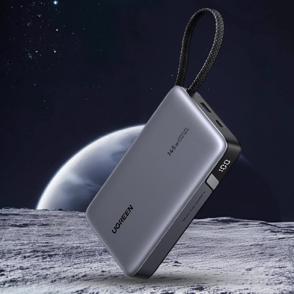 Externer Akku UGREEN PB551 (55992B), 20000mAh, 145W, QC + PD, 1 x USB-A - 2 x USB-C, Grau