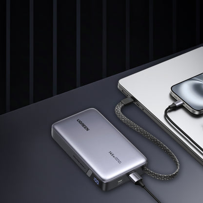 Externer Akku UGREEN PB551 (55992B), 20000mAh, 145W, QC + PD, 1 x USB-A - 2 x USB-C, Grau