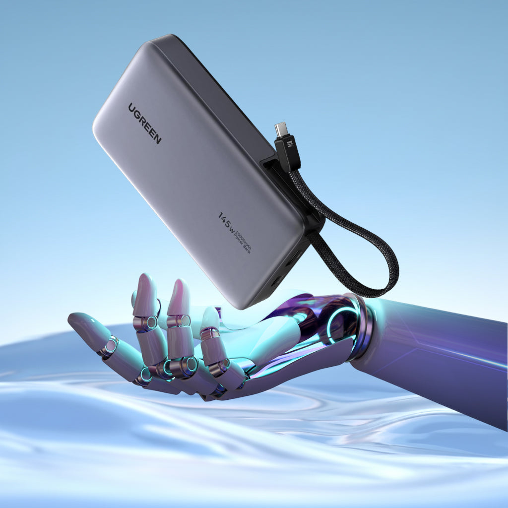 Externer Akku UGREEN PB551 (55992), 20000mAh, 145W, QC + PD, 1 x USB-A - 2 x USB-C, Grau