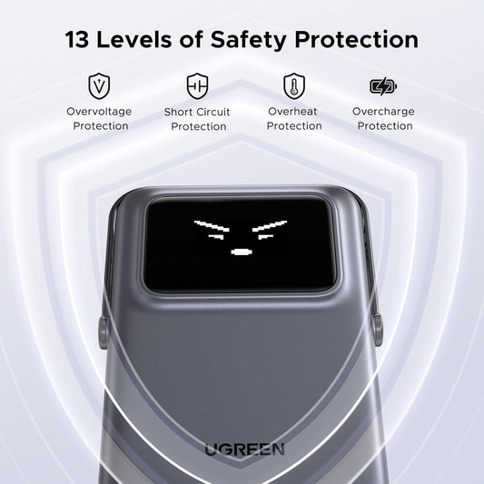 Externer Wireless-Akku UGREEN PB572 Uno, 10000mAh, 20W, PD + FQI, 1 x QI - 1 x USB-C, Grau