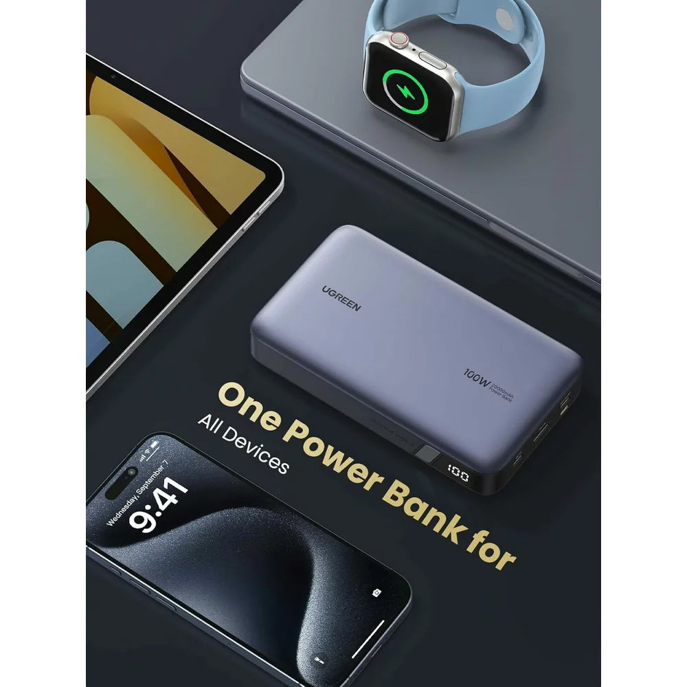 Batterie Externe UGREEN PB720 Nexode, 20000mAh, 100W, QC + PD, 1 x USB-A - 2 x USB-C, Gris