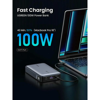 Batterie Externe UGREEN PB720 Nexode, 20000mAh, 100W, QC + PD, 1 x USB-A - 2 x USB-C, Gris