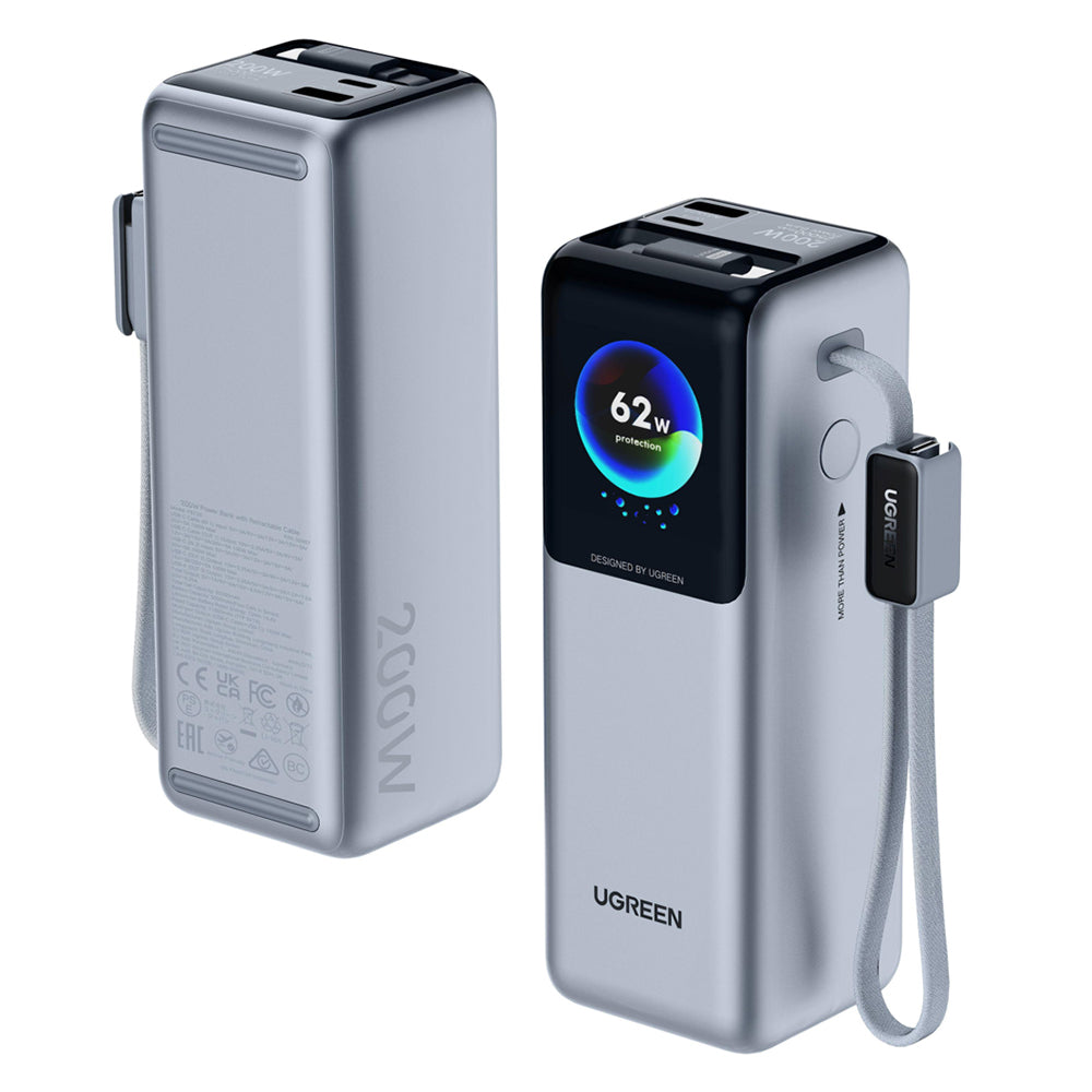 Batterie Externe UGREEN PB728 (75702B), 25000mAh, 200W, QC + PD, 1 x USB-A - 2 x USB-C, Gris