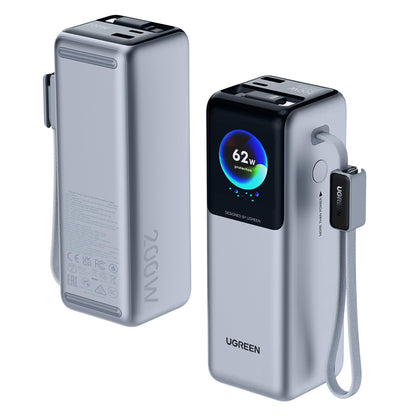 Batterie Externe UGREEN PB728 (75702B), 25000mAh, 200W, QC + PD, 1 x USB-A - 2 x USB-C, Gris