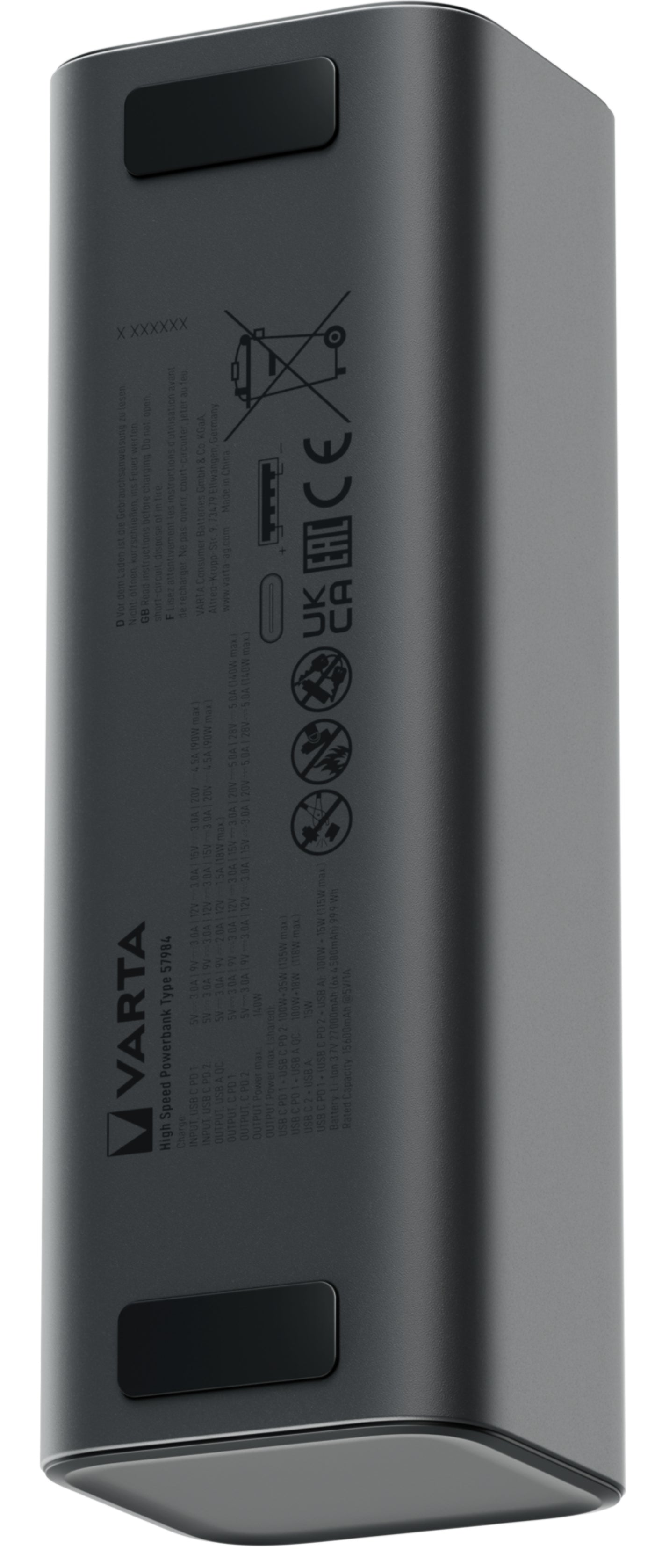 Batterie Externe Varta High Speed, 27000mAh, 140W, QC + PD, 1 x USB-A - 2 x USB-C, Noire