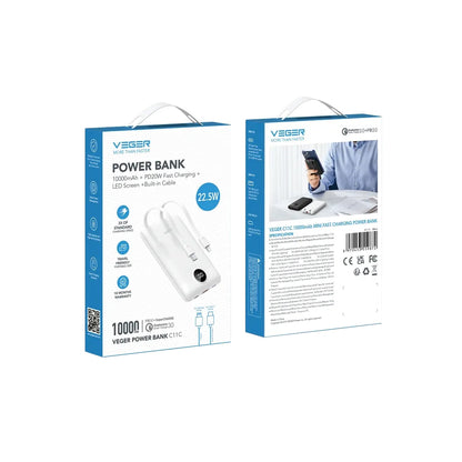 Externer Akku Veger C11C, 10000mAh, 22.5W, QC + PD, 1 x Lightning - 1 x USB-A - 2 x USB-C, Weiß