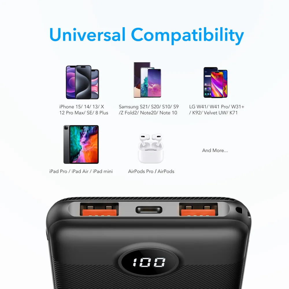 External Battery Veger L10S, 10000mAh, 20W, QC + PD, 1 x USB-C - 2 x USB-A, Black